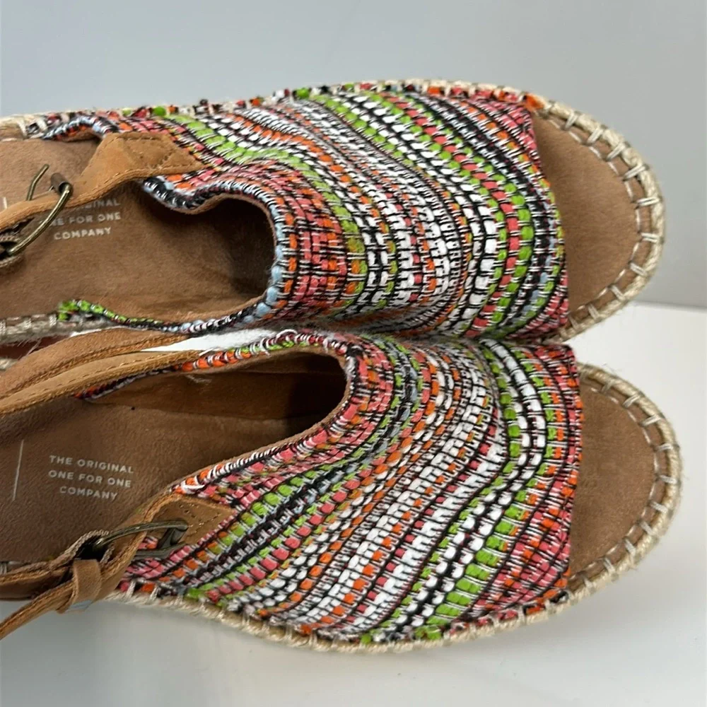 Toms Monica Wedge Espadrille Global Woven Sandals Size 9.5 Boho Hippie Festival
